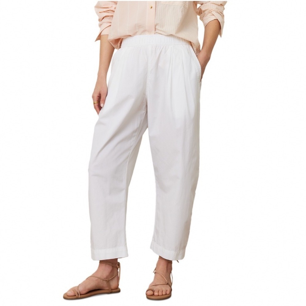 Marine Layer Kyra Poplin Barrel Pants White Cotton Kapok Elastic Waist Large